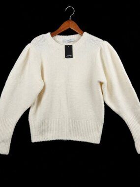NWT Joe's Jeans L Cream Puff Sleeve Fuzzy Knit Sweater Romantic Quiet Luxury